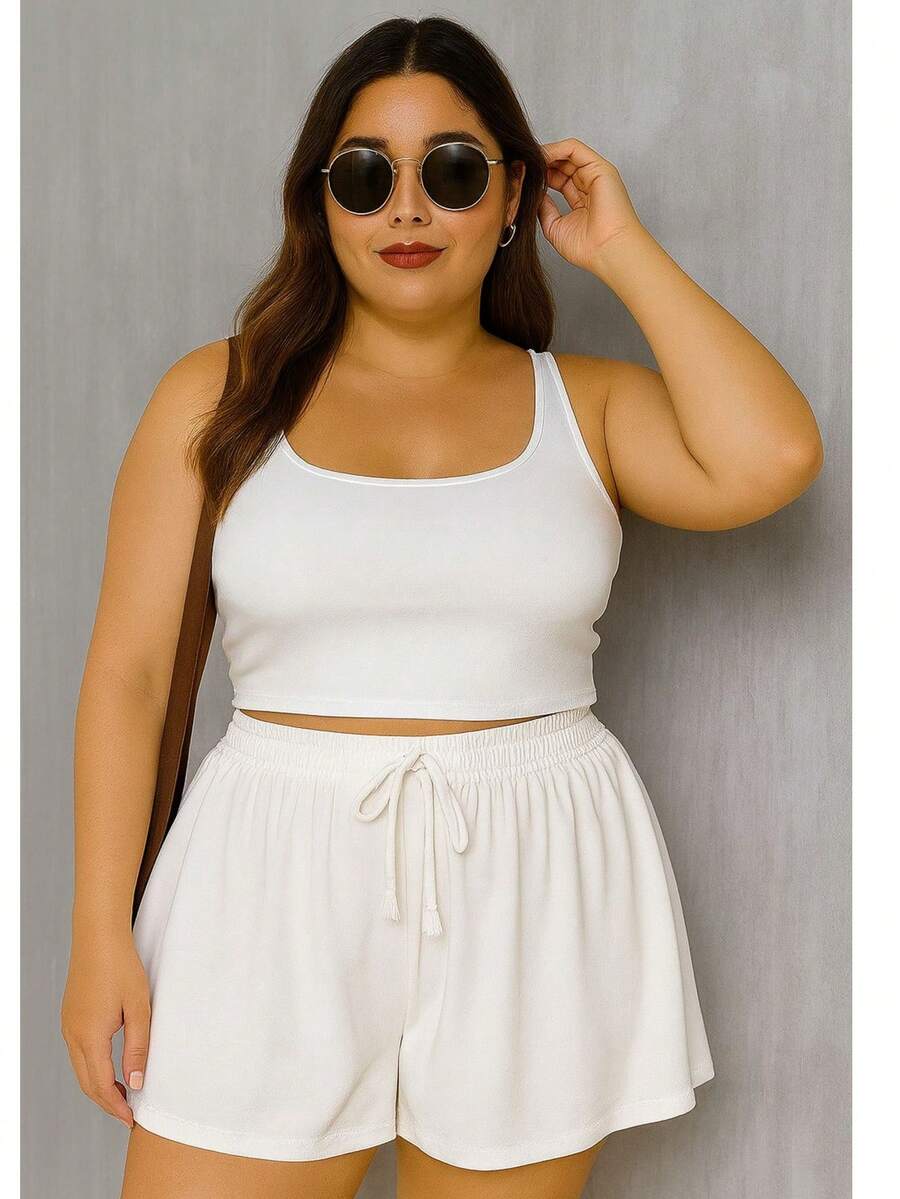 Women's Plus Size Shorts, Summer Style, Light And Loose - Champagne - View 1