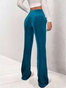 New Fall And Winter Retro Blue Drawstring Suede Straight-Leg Comfortable And Lightweight Women's Outdoor Sports Casual Pants, Suitable For Outdoor Activities, Running, Walking, Daily Wear, Back-To-School Season, And Street.