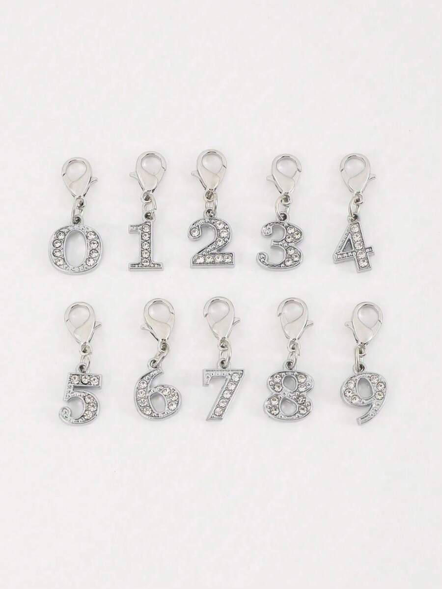 1个迷你1-10合金水钻数字钥匙扣,女士幸运数字,时尚DIY手链吊坠饰品,万圣节配饰,教师节圣诞节礼物创意,带证件夹的包包挂绳,汽车配饰,包包挂饰,送给朋友或姐妹 - 銀色 - 查看 1