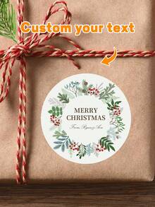 24pcs Customized Christmas Text Round Stickers, Personalized Holiday Candy Gift Bags And Envelope Labels, Customized Text Stickers, Customized 5*5cm Round Stickers, Customized Christmas Gift Packaging Labels, Specially Designed Cute & Romantic Christmas Wreath, Berry Scene Combination, Various Pattern Stickers For You To Choose, Suitable For Personalized Merry Christmas Labels - Multicolor - View 25
