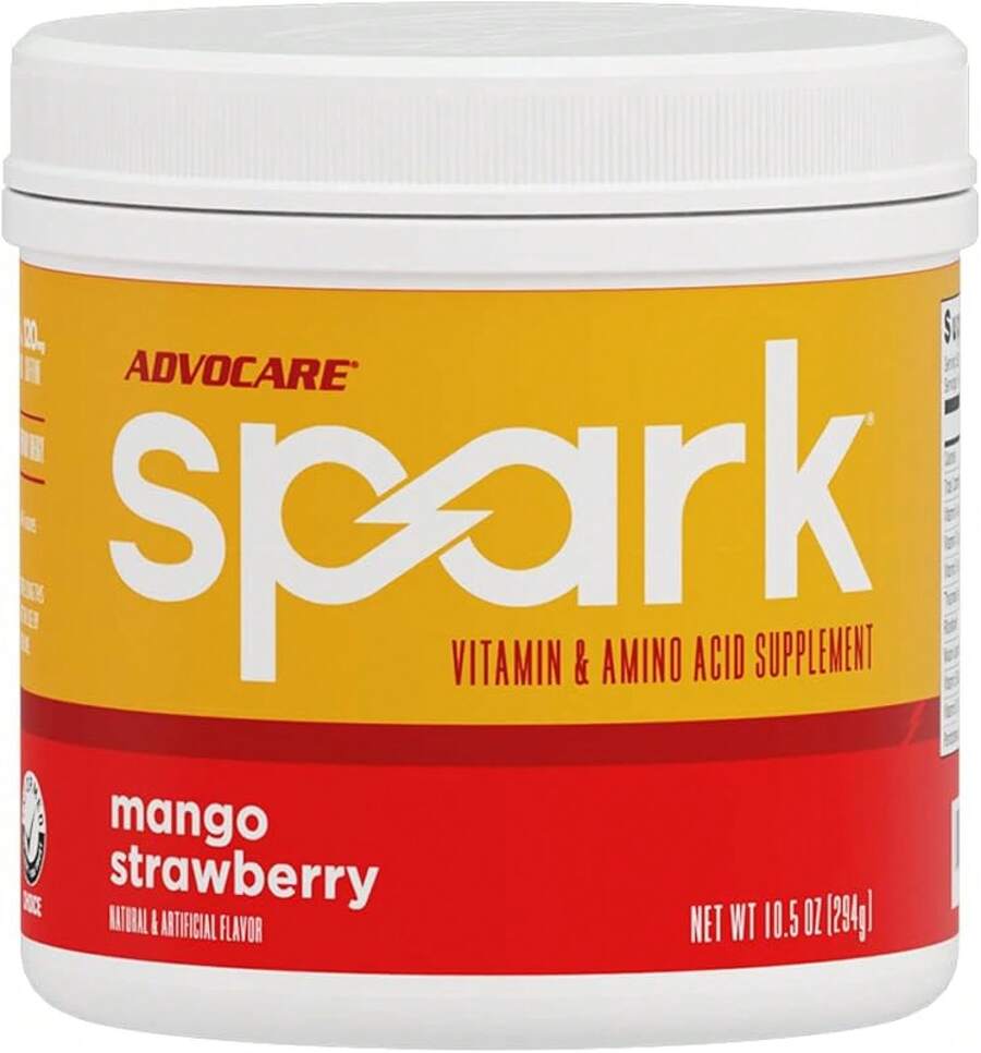 AdvoCare Spark Vitamin & Amino Acid Supplement - Focus & Energy Drink Powder Mix With Vitamin A, B-6, C & E - Also Includes L-Carnitine & L-Tyrosine - Fruit Punch, 14 Stick Packs - Xoài Dâu Tây - Xem 1