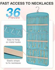 Hanging Jewelry Organizer, Necklace Holder Anti- Earrings Rings Hanger with 20 Jewelry Bags Travel Storage Roll with Pockets Hang on Closet, Wall, Door,1 Piece, Large, Black