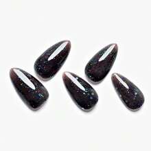 Glitter Black Press On Nails Medium Almond, Handmade Glossy Jelly Soft Gel Glue On Nails Stiletto, Galaxy Shrimmer Fake Nails Short Oval, Reusable Acrylic Stick On False Nails Kit For Women,17114300 - 紫丁香色 - 查看 5