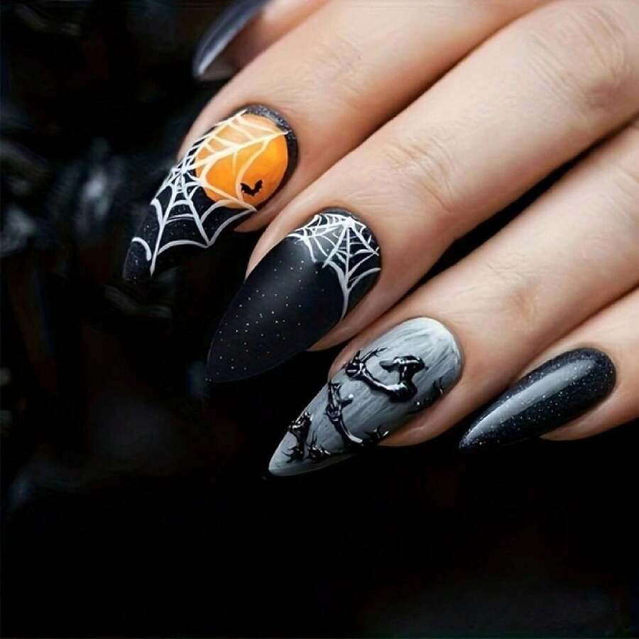 24Pcs Halloween Press On Nails Red Gradient False Nails Long Almond Fake Nails With Withered Tree Designs Horror Artificial Full Cover Nail Press Ons Halloween Stick On Nails For Women Nail Art,17114486 - 薄荷綠 - 查看 1