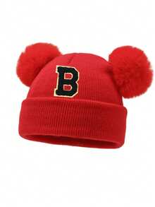 1 件装婴儿 A-Z 字母针织帽 婴儿女孩帽子 儿童无檐便帽 婴幼儿配饰 儿童帽子 弹力 0-3 岁幼儿女孩男孩帽子