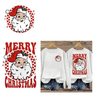 1pc/2pcs/3pcs Red Santa Claus Heat Transfer Stickers, T-Shirt Printing, Pillow Decor - Multi-Color, Durable, Washable Plastic DIY Stickers Suitable For T-Shirts, Hoodies, Jeans, Bags, Pillows And Hats, Heat Press