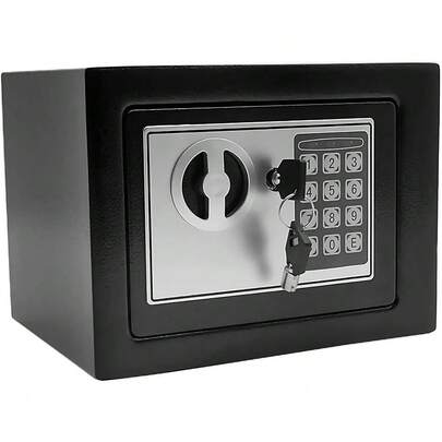 Caja fuerte de Seguridad Digital de Contraseña, Acero Reforzado, Medidas: 23cm X 17cm X 17cm, Incluye 2 llaves, Montaje de pared y Baterias