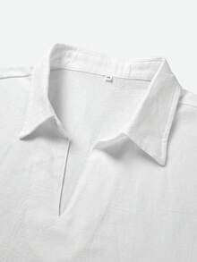 男士柔软亚麻棉套头衫，复古宽松透气V领Polo衫/休闲上衣，适合海滩、约会、休闲穿着 | 送给丈夫的完美礼物，秋季必备，长袖上衣 - 白色 - 查看 5