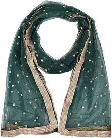 Woman's Embellished Net Dupatta Scarf Shawl Wrap Soft Bridal Wedding - Green - View 4