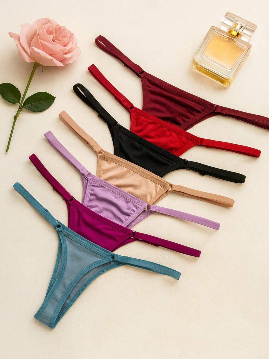 Kit 7 Adjustable Panties In Sexy Thong Style Low-Waist Adult Panties Women's Underwear - 彩色 - 查看 1