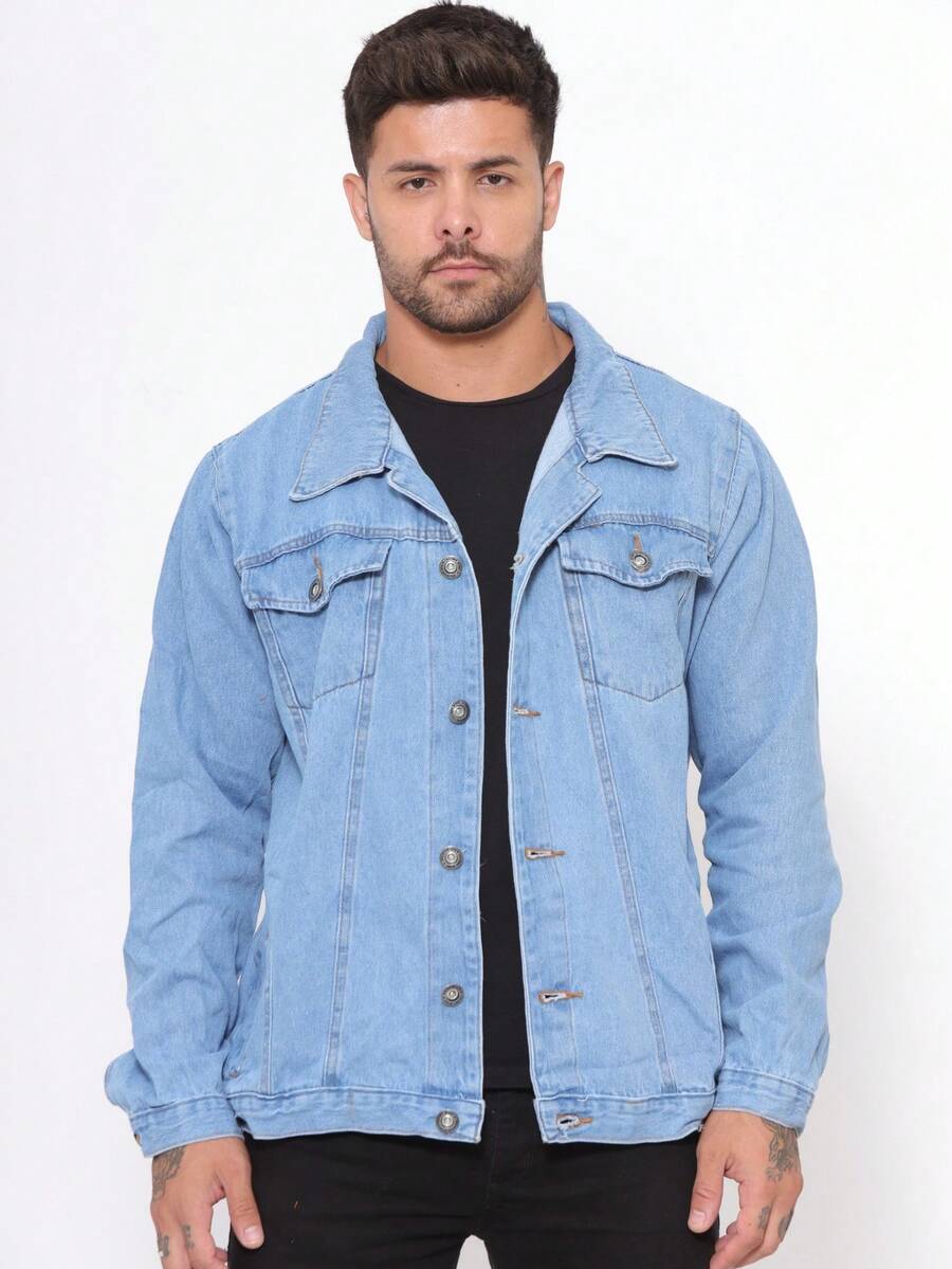 Jaqueta Homem Jeans Masculina - Lavagem clara - Visão 1