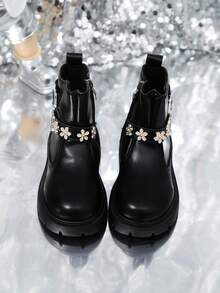 A Pair Of Children's Boots For Boys And Girls, 2025 New Spring And Autumn Style, Fashionable Boots, Stylish Leather Boots, Single Lining Short Boots, Suitable For All Seasons. - 黑色 - 查看 2