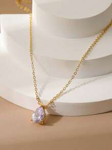 1pc Custom Birthstone Necklace, Zirconia Tear-Drop, Heart Square Gemstone Personalized Birthday Gift, Mom Gift, Best Friend Gift