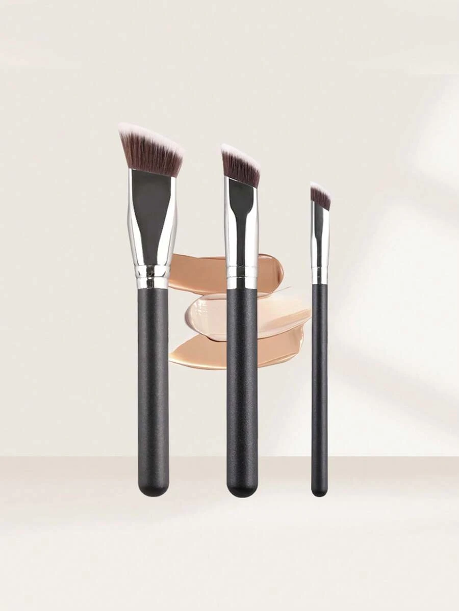 RANCAI 3支/套高密度合成斜角歌舞伎化妆刷，适用于液体、膏状和粉状化妆品，包含遮瑕刷和粉底刷。 - 彩色 - 查看 1