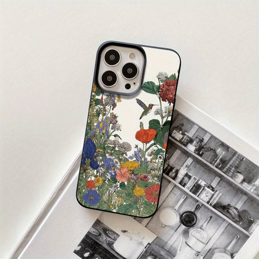 Fundas protectoras con diseño de colibrí y flor, con orificios grandes. Compatibles con los modelos 16 Pro, 16, 15 Pro, 14, 14 Plus, 14 Pro, 13, 13 Pro, 12 Pro y 11/11 Pro. Ideales para regalar en cumpleaños y celebraciones. - Negro - Ver 1