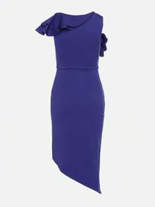 Abito da cocktail asimmetrico con volant e fiore 3D di Vices