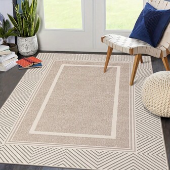 1pc Modern Style Washable Area Rug, Living Room Carpet, Bordered Rug, Runner Rug, Non-Slip Backing, Non-Shedding, Stain-Resistant, Easy Clean, Short Pile Foldable Carpet, Suitable For Bedroom, Dining Room, Office, Kitchen, Hallway, Light Brown - Modern Bordered Carpet, Washable Rug, Suitable For Living Room, Ultra-Thin Non-Slip Backing Floor Cover, Short Pile Carpet, Non-Shedding Decorative Rug, Suitable For Bedroom, Dining Room, Dorm, Home, Office