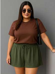 Women's Plus Size Shorts, Summer Style, Light And Loose - Army Green - View 1