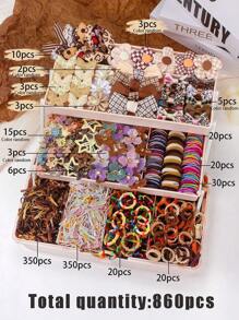 10/165/830/860/879 件复古女孩发饰套装，包含蝴蝶结发夹、花朵发夹、兔耳发圈、水钻四叶草侧夹、Y2K 星星 BB 夹、迷你爪夹和毛巾弹力发带，适合女孩日常、派对和旅行，打造可爱优雅的复古风格 - 彩色 - 查看 3