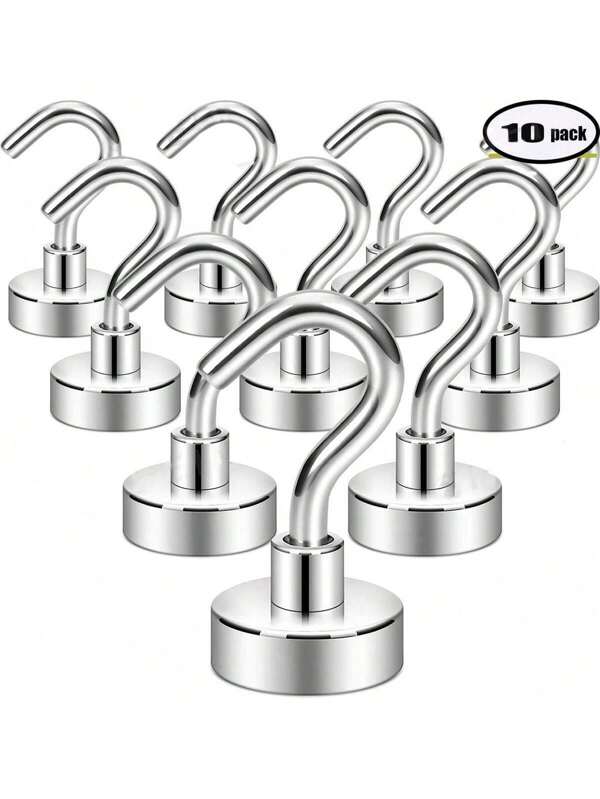 10 piezas Ganchos magnéticos de neodimio, hierro y boro, ganchos magnéticos de metal resistentes, ganchos con ventosa magnética