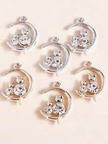 10 piezas/paquete Accesorio creativo con colgante de luna hueca y conejo, collar y llavero DIY