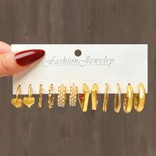 24 Pairs Gold Hoop Earrings Set For Women Hypoallergenic Chunky Chain Twisted Open Hoops Dangle Earring Packs For Birthday Party Christmas Fashion Jewelry Gift - 金黃色 - 查看 5