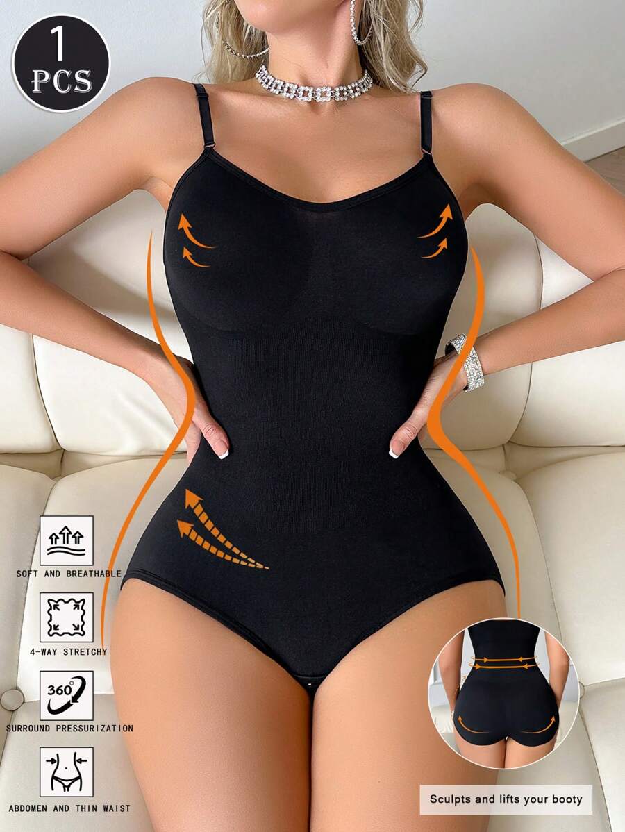 1pc Women's High Strength Shaping Knit Fabric Waist And Hip Shapewear Bodysuit