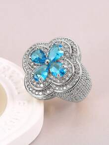 DUBSS 1 Piece Iced Out Flower Ring For Men Prong Setting Gold Plated Cubic Zirconia 5A Hip Hop Jewelry - Flower - View 12