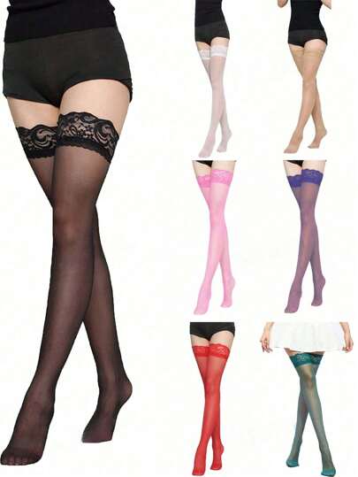 1 Paar sinnliche Overknee-Strümpfe in Schwarz, Rot, Weiß, Lila, Pink, Nude und Spitze | Damen Socken perfekt für den täglichen Gebrauch, Dates, Partys, Feiertage und als Geschenk (Weihnachten, Halloween, Valentinstag)