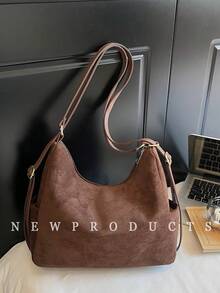 1 Túi đeo vai vải da lộn trơn màu Low Tea, Túi đeo vai thời trang cổ điển dành cho nữ, Túi đeo vai hình lưỡi liềm, Thiết kế quai xách trên cùng, Khóa kéo, Dây đeo có thể điều chỉnh để sử dụng một hoặc cả hai vai, Thích hợp cho du lịch, mua sắm, hẹn hò, Quà tặng cho phụ nữ, Tuyệt vời để đi làm, ngoài trời, du lịch, đi bộ đường dài - Cà phê - Xem 7