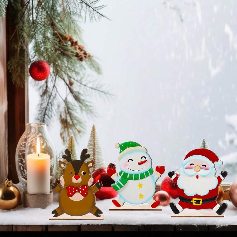 1/200 Juegos disponibles, 2 piezas/Juego Reno, muñeco de nieve y Papá Noel de Navidad mini y lindos, decoración de centro de mesa de comedor de madera, divertido de abrazar con las manos abiertas, decoración rural, decoración del hogar con tema navideño, decoración de escritorio del centro comercial - Multicolor - Ver 1