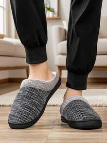 Large Size Men's Slippers For Fall & Winter, Classic Indoor Slippers With Anti-Slip Outsole, Soft & Comfortable, Minimalist Design, Couple Casual Home Slippers - Grey - View 5