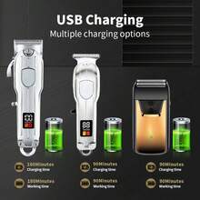 Hair Clippers Set For Men, Hair Clipper Trimmer With LED Display, Professional Cordless Hair Clipper Shaver Beard Trimmer, Hair Cutting Machine For Men, Holiday Gift For Him Father's Day Gift - 銀色 - 查看 4