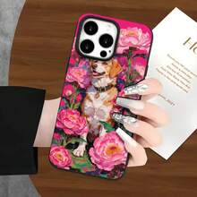 Fundas y carcasas protectoras con diseño de perro y peonía, con orificios grandes, compatibles con phone 16 Pro Max, 16, 15 Pro, 14, 14 Plus/14 Pro Max, 13, 13 Pro, 12 Pro, 11/11 Pro. Regalos para cumpleaños y festividades - Blanco - Ver 5
