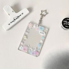 Girl Transparent Colorful Heart/Star 3inch Hard Card Holder ID Card Meal Card Bus Card Pendant Card Case Fan Girl Small Card Photo Protector - Colorful Stars - View 3