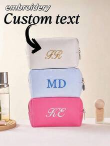 1pc Personalized Embroidered Waffle Jewelry Storage Pouch, Travel Cosmetic Toiletry Bag, Customized Embroidered Makeup Organizer Pouch, Monogram Waffle Makeup Bag - Graduation Gift - Bridesmaid Gift, Classic Makeup Bag Ideal For Dorm Life, Customized Embroidered Mesh Makeup Pouch/Toiletry Organizer, Essential Travel Accessory