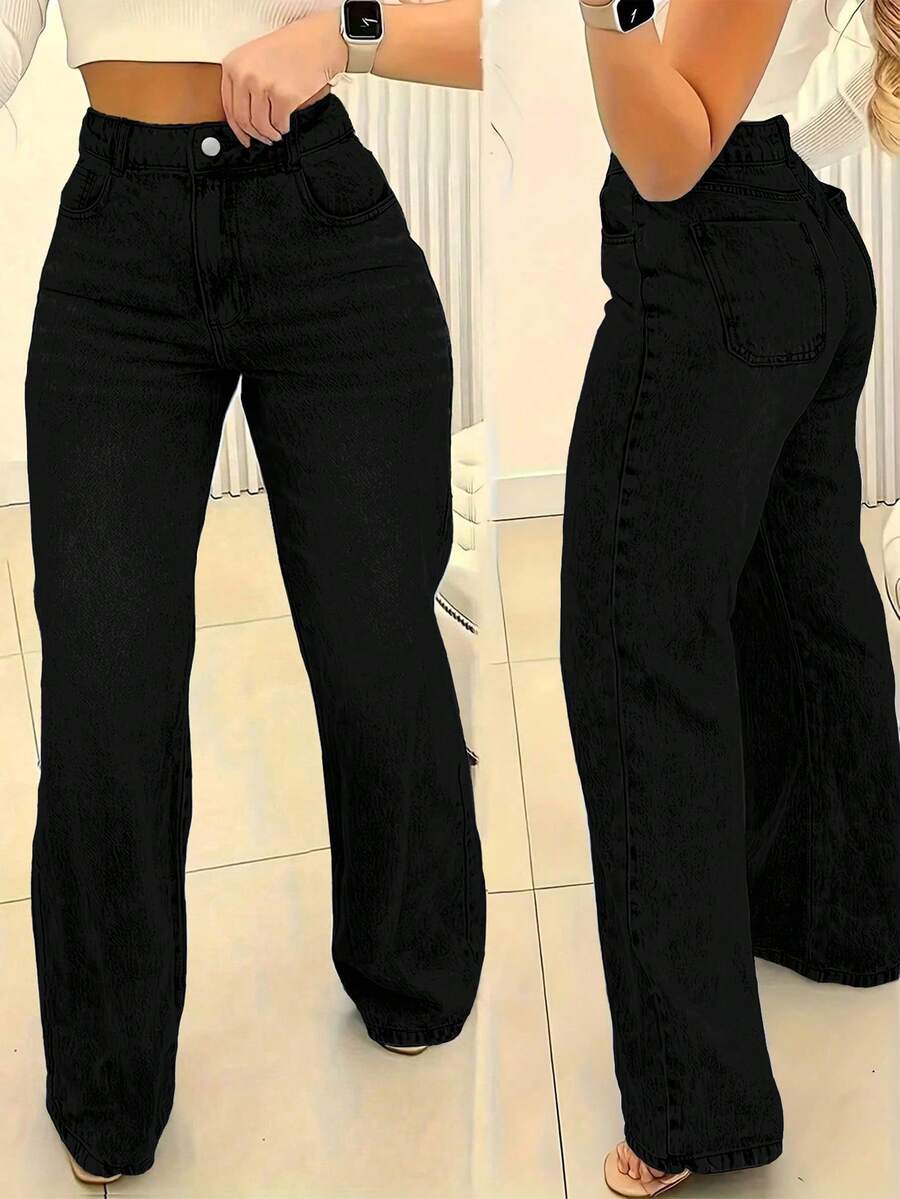 Women's Loose Jeans With Wide Legs, High Waist, Loose Boyfriend Jeans, Denim Pants, Y2K Jeans - 黑色 - 查看 1