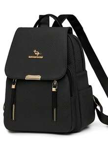 女士软皮双肩包，大容量女士双肩包，休闲旅行双肩包，少女风 - 黑色 - 查看 2