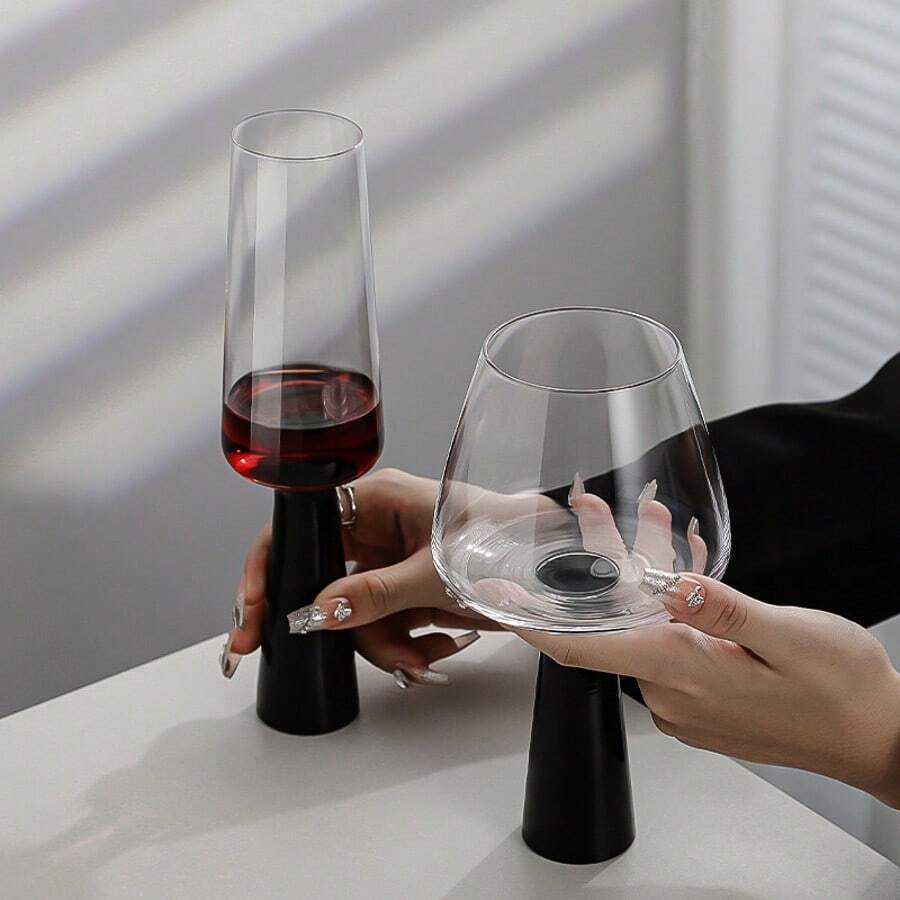 1 pieza Copa de vino tinto de cristal con tallo negro, copa de cerveza artesanal, copa vintage, copa de vino tinto, regalo del Día de San Valentín - Multicolor - Ver 1