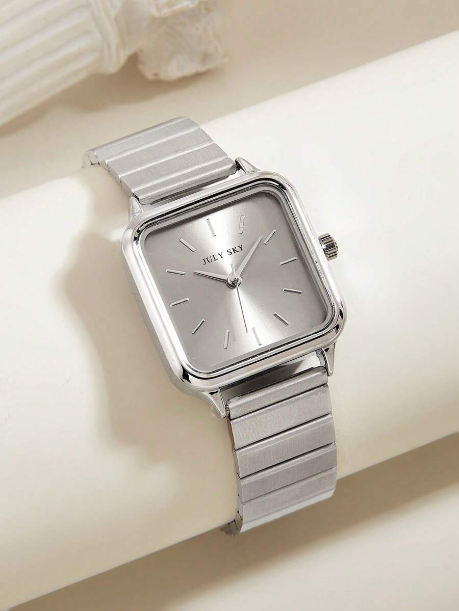 JULYSKY 1pc Women's Elegant Minimalist Stainless Steel Band Quartz Watch, Suitable As Holiday Gift - Silver - View 1