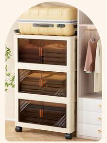 1/2/5层可折叠储物柜带垃圾桶，带门塑料储物箱，大容量可堆叠，卧室、客厅和厨房的家用收纳盒，易于组装，节省空间的设计 - 透明 - 查看 3