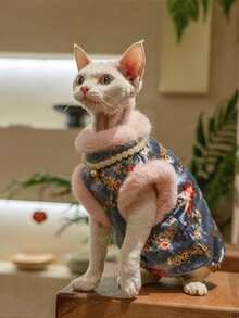 Chinese Style New Year Festive Cat Velvet Cheongsam, Warm And Anti-Licking, Suitable For Hairless Sphynx Cats