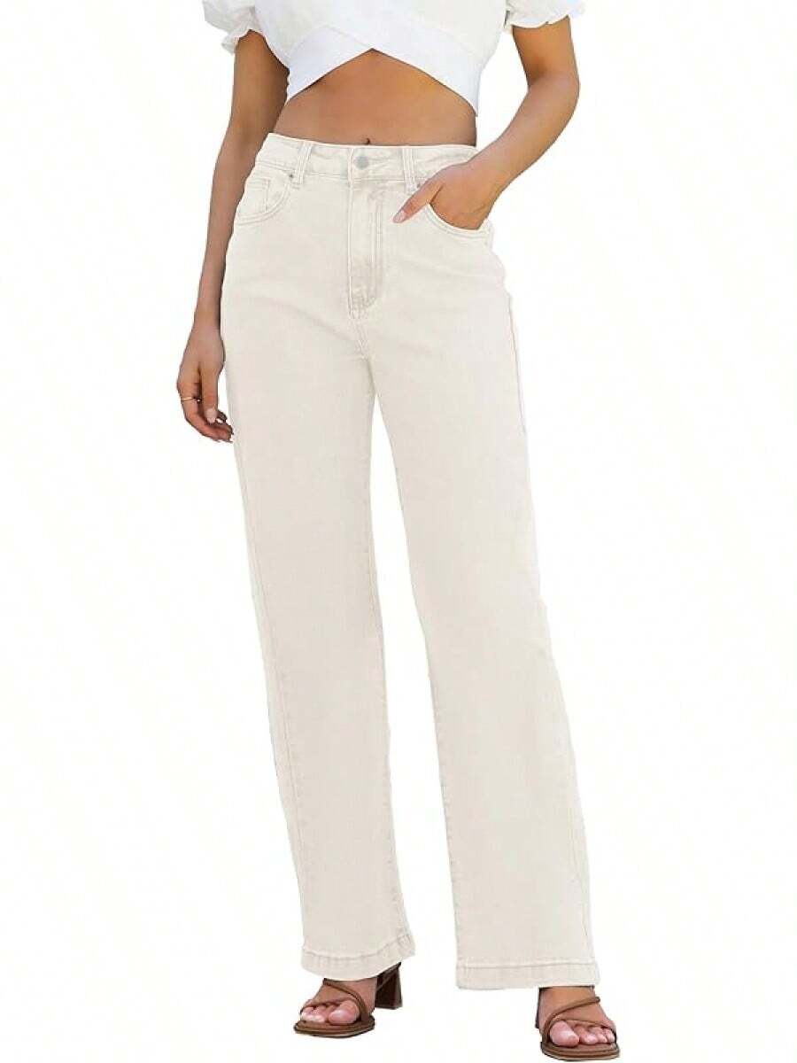 Jeans High Waisted Straight Leg Loose Jeanshalloween - Beige - View 1