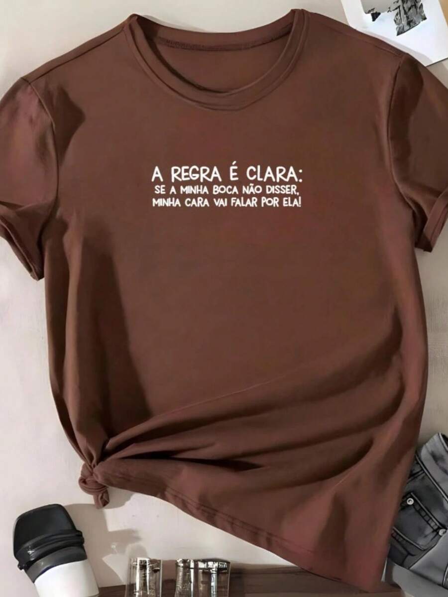 T-Shirt Women's Printed T-Shirt If My Mouth Doesn't Say It My Face Will Speak For It 100% Cotton Shirt Free Fast Shipping - Rỉ Nâu - Xem 1