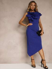 Abito da cocktail asimmetrico con volant e fiore 3D di Vices