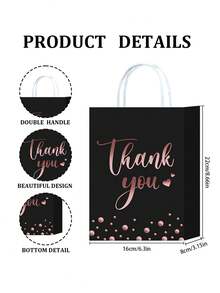 10pcs Thank-You Gift Bag, Rose Hot Stamping Dot Black Kraft Paper Bag, Packaging Gift Bag, High-End Handbag Gift Bag, Suitable For Thanksgiving, Giving Gifts To Friends, Shopping Bags, Clothing Gift Packaging Bags, Holiday Gifts