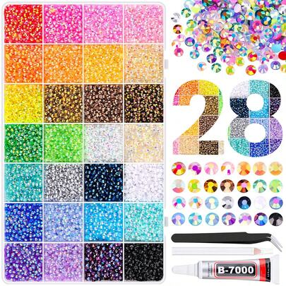 Jelly Resin Rhinestones With Tweezers For Crafting,For Bedazzling, Mixed-Color 3mm 4mm 5mm Bedazzling Crystal With B7000 Jewelry Glue For DIY Crafts Clothing Tumblers Shoes Fabric Nail Art