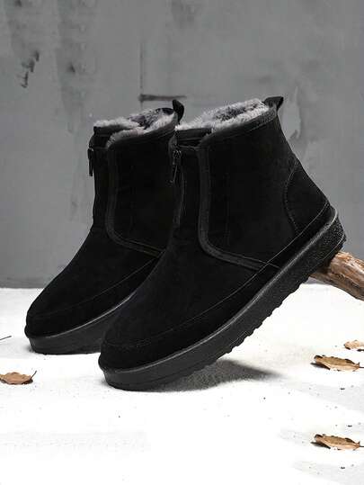 1 pereche de cizme de zăpadă pentru bărbați, de iarnă, cu căptușeală termică, fermoar lateral convenabil, ghete casual cu talpă groasă