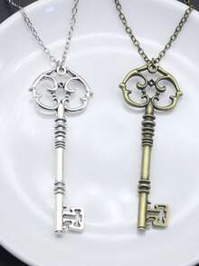 1pc Gothic Mysterious Magic Key Pendant Charm Necklace, Goddess Hecate Witchcraft Skeleton Keys Jewelry Accessories Gift Vintage Bronze Silvery Necklace For Men Women Halloween Cosplay & Casual Attire - Multicolor - View 5