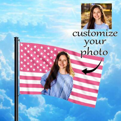 1 PIEZA Retrato personalizado, Bandera de mascota, Bandera estadounidense personalizable, Bandera de decoración de jardín, Bandera de decoración exterior, Única, Lavable, de alta gama, Transpirable, Única y personalizada, es el regalo ideal para él/ella, Decoración de habitación, área de oficina, Sin poste incluido, Textil para el hogar, Ambiente navideño en el hogar, Transpirable, Suave, Ambiente cálido
